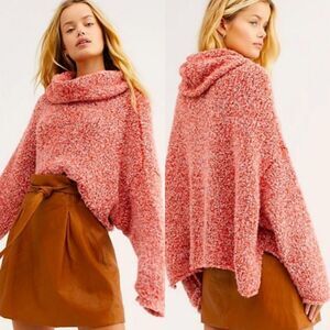 FREE PEOPLE, Women's Pullover Sweater, BFF Cowl Neck Sweater, Small, Pink Red